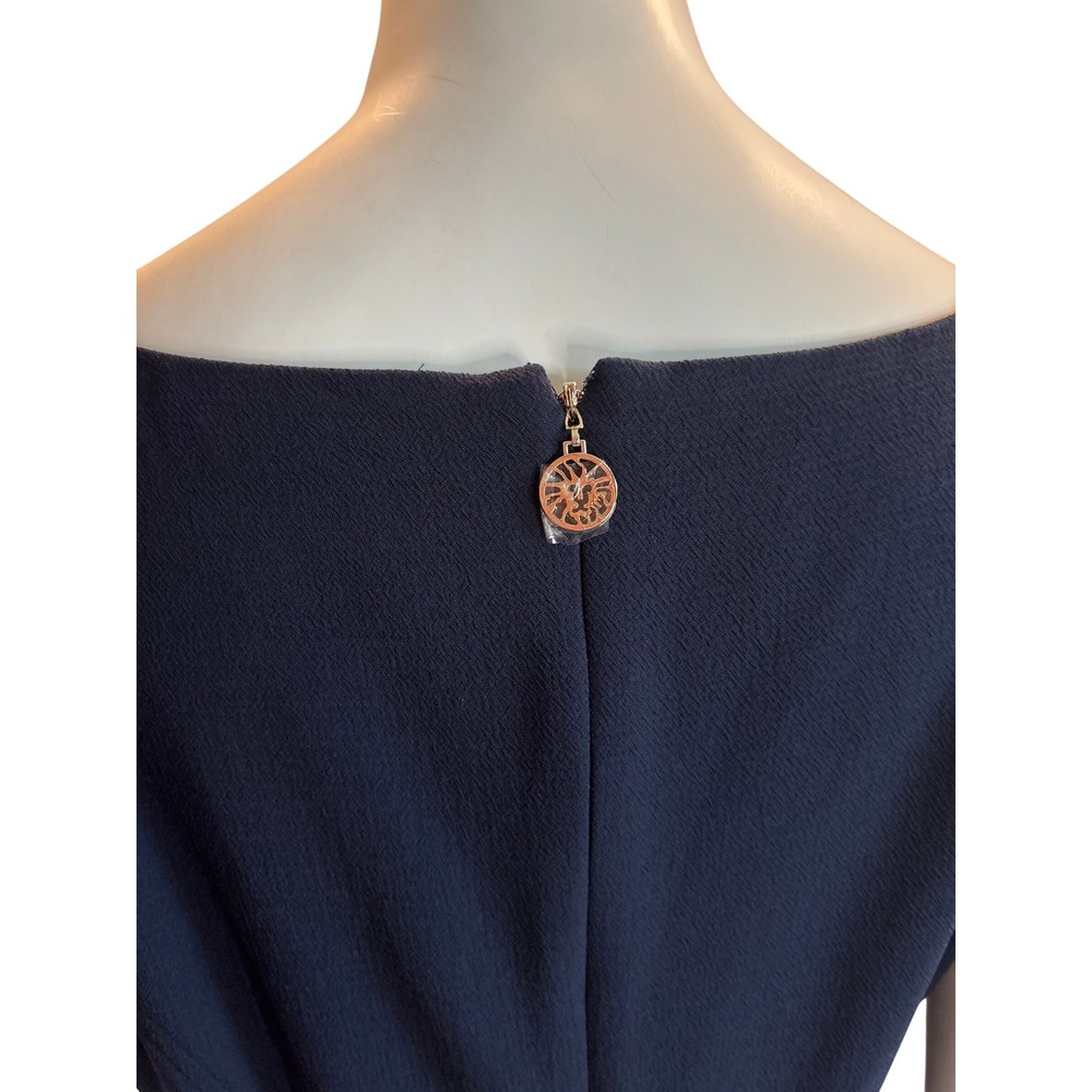 Anne Klein Navy Blue Crepe Fit and Flare Cap Sleeve Dress Size 16 - Picture 5 of 10